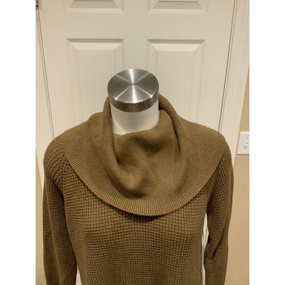 Michael Kors Olive Green Waffle Knit Cowl Neck Sweater, Size Small - Picture 2 of 7